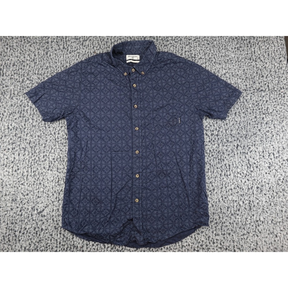 Billabong Button Down Shirt Mens Medium Navy Blue Geometric Stretch Cotton